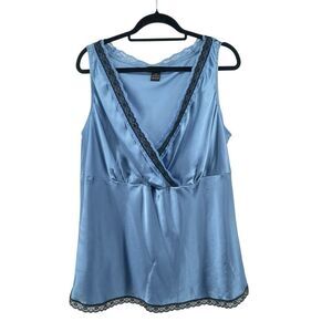 Lane Bryant Women’s Blue Satin Lace Trim V-Neck Sleeveless Cami Top Size 18